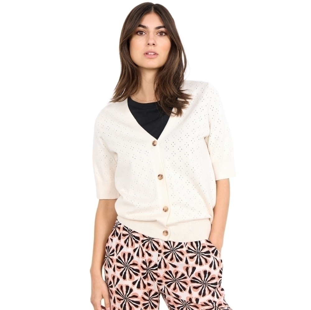 NWT SOYA CONCEPT DOLLIE 735 Cream Short Sleeve Cardigan